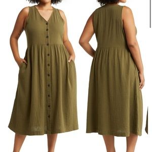 Madewell Lightspun Button-Front Tank Midi Dress